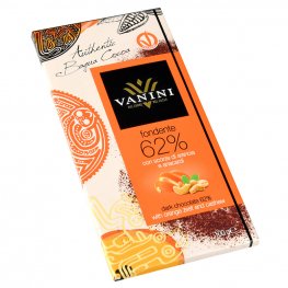 Vanini čokoláda horká 62% s pomarančom a kešu orieškami.
